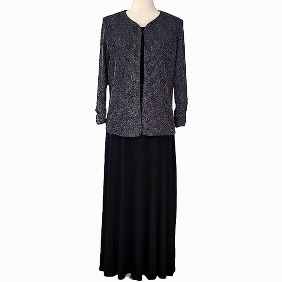 Jessica Howard Black Shimmer Ruched Special Occasion Dress With Jacket Size 12 - Picture 1 of 11